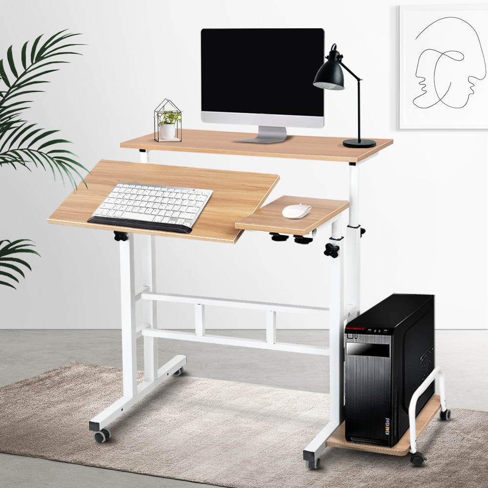 Artiss Laptop Desk Table Adjustable Light Wood 80CM - TRENDZ