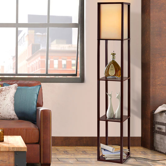 Artiss 3-Tier Shelf Floor Lamp with LED Light Stand – Vintage Brown