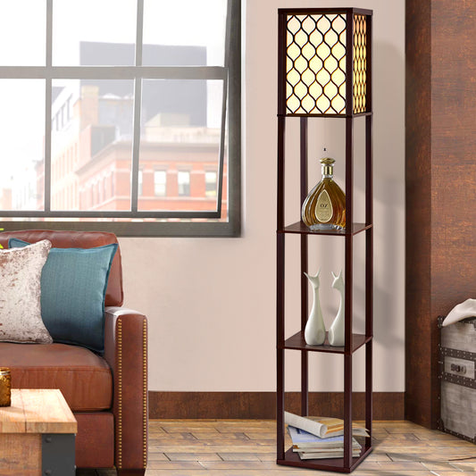 Artiss 3-Tier Shelf Floor Lamp with LED Light Stand – Pattern Brown