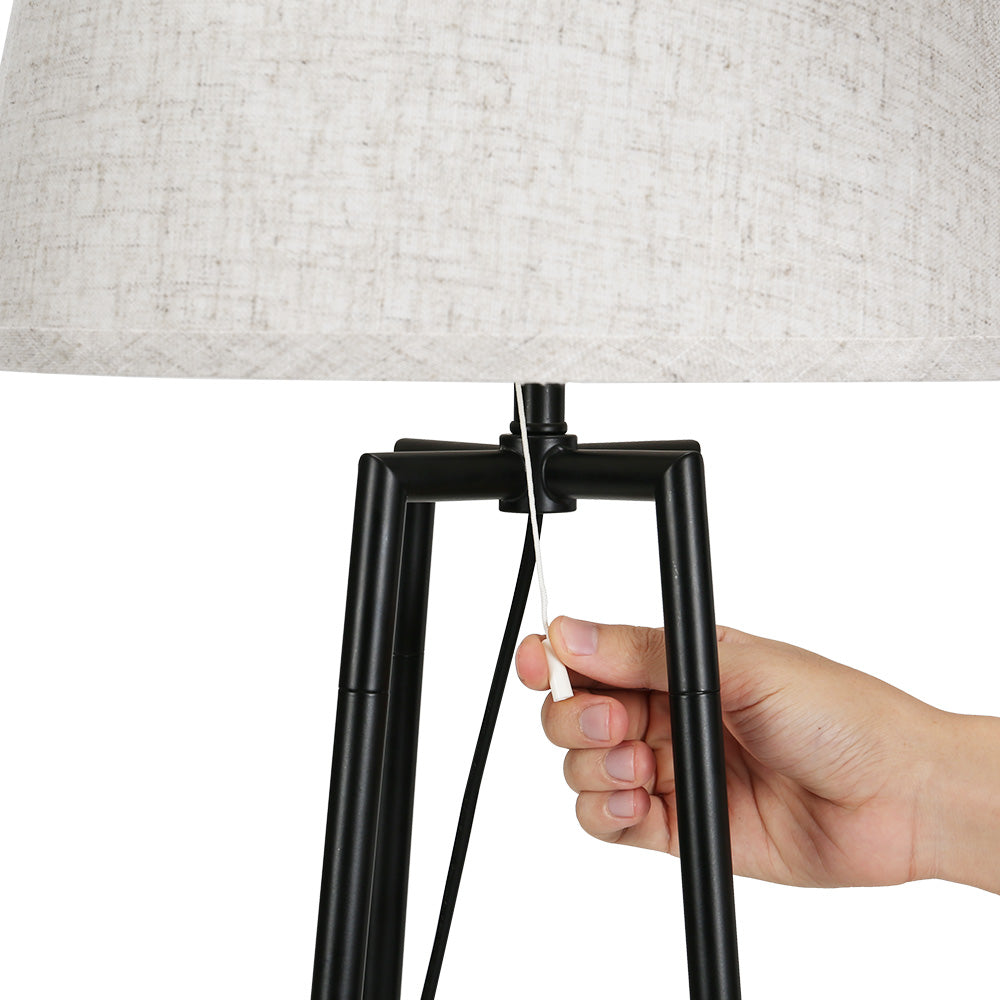 Artiss 2-Tier Shelf Floor Lamp – Black Finish with Linen Shade
