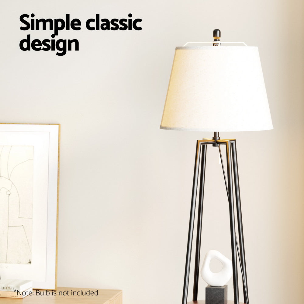Artiss 2-Tier Shelf Floor Lamp – Black Finish with Linen Shade