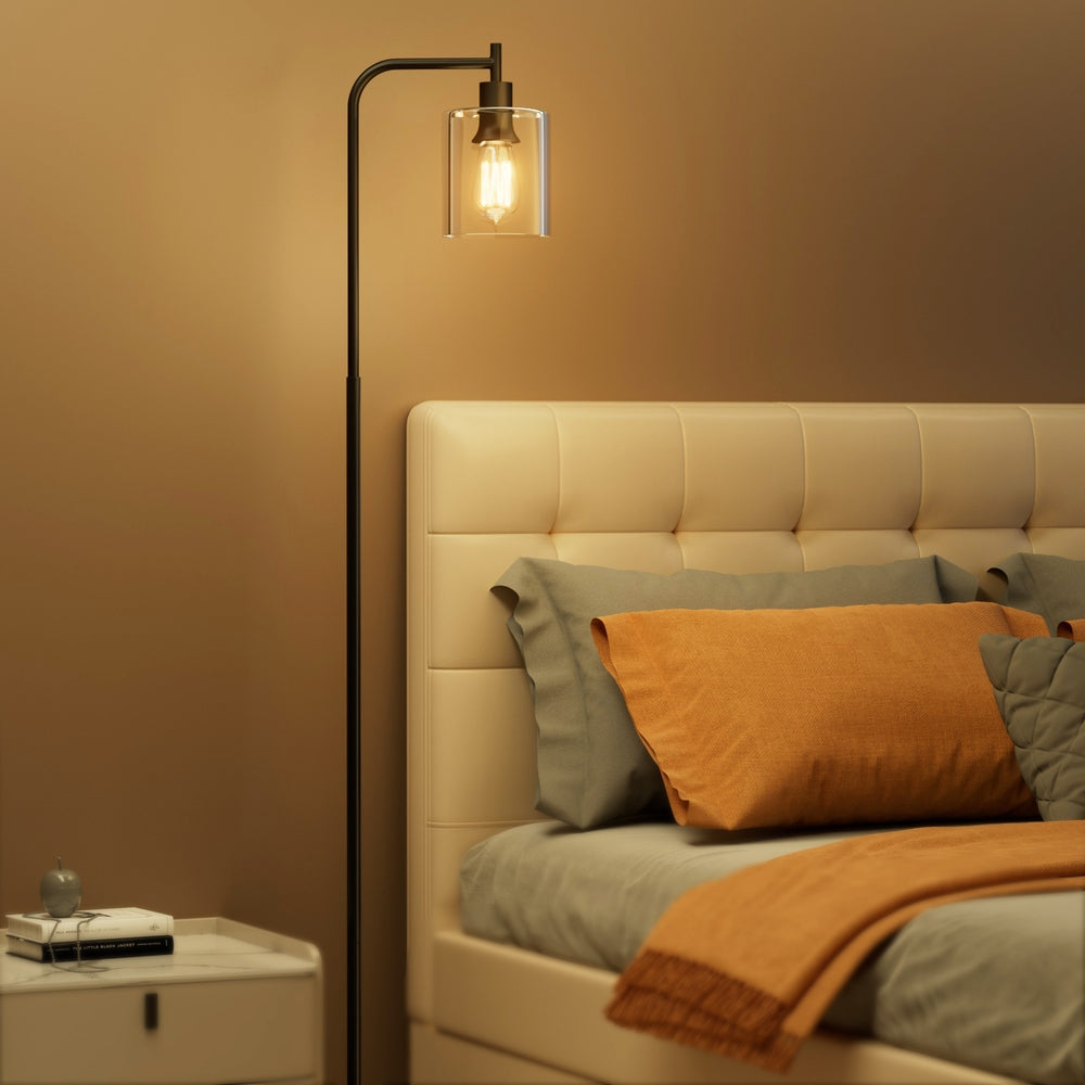 Artiss Floor Lamp Light Stand Modern Home Living Room Office Reading Glass Shade Black - TRENDZ