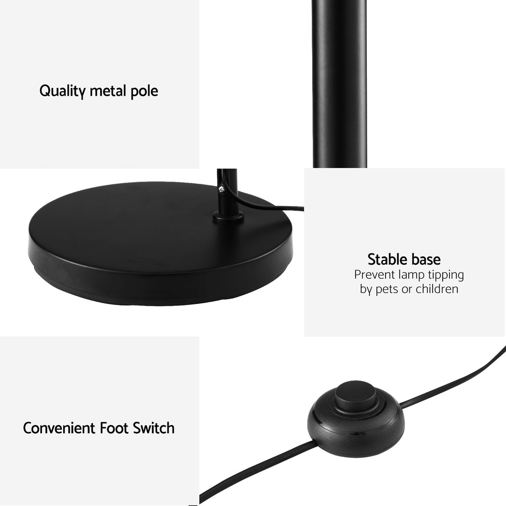 Artiss Floor Lamp Light Stand Modern Home Living Room Office Reading Glass Shade Black - TRENDZ