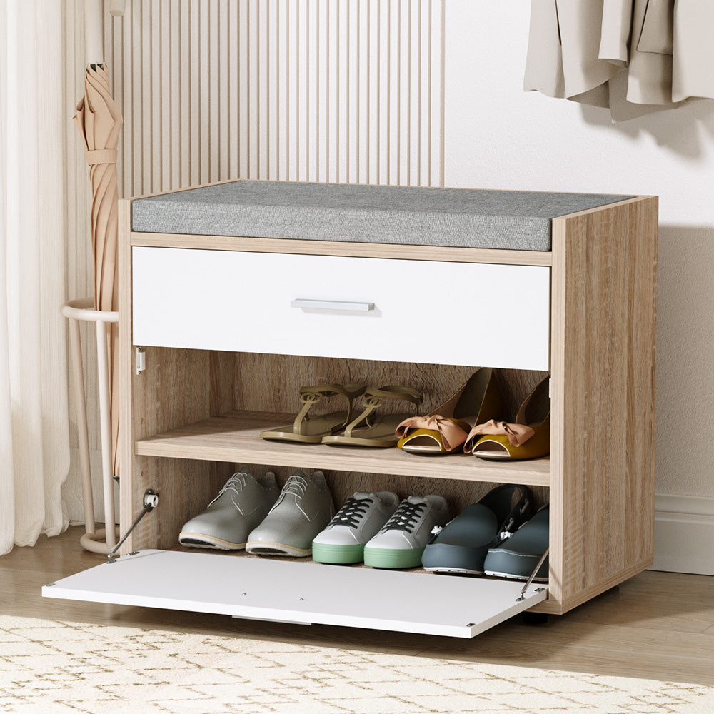 Artiss Shoe Rack Cabinet Bench 8 Pairs White Niva - TRENDZ