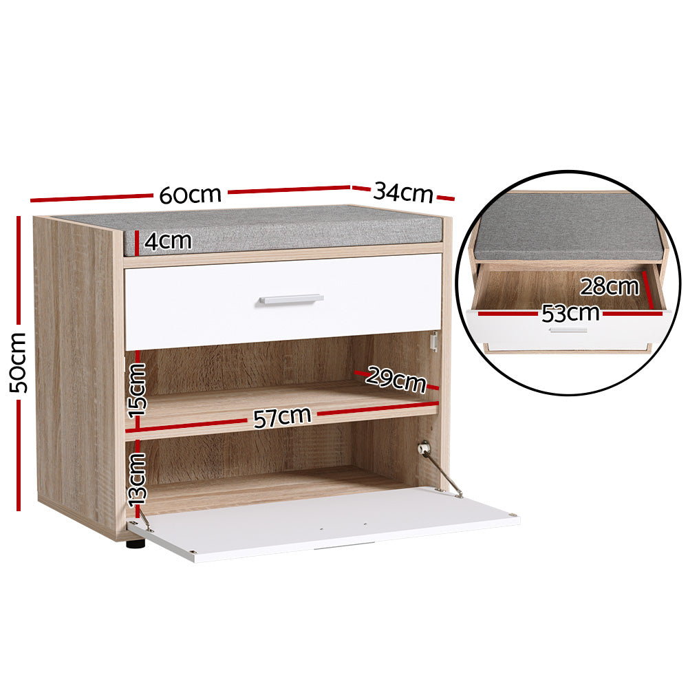Artiss Shoe Rack Cabinet Bench 8 Pairs White Niva - TRENDZ