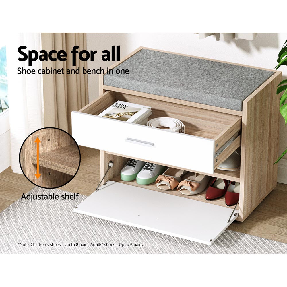 Artiss Shoe Rack Cabinet Bench 8 Pairs White Niva - TRENDZ