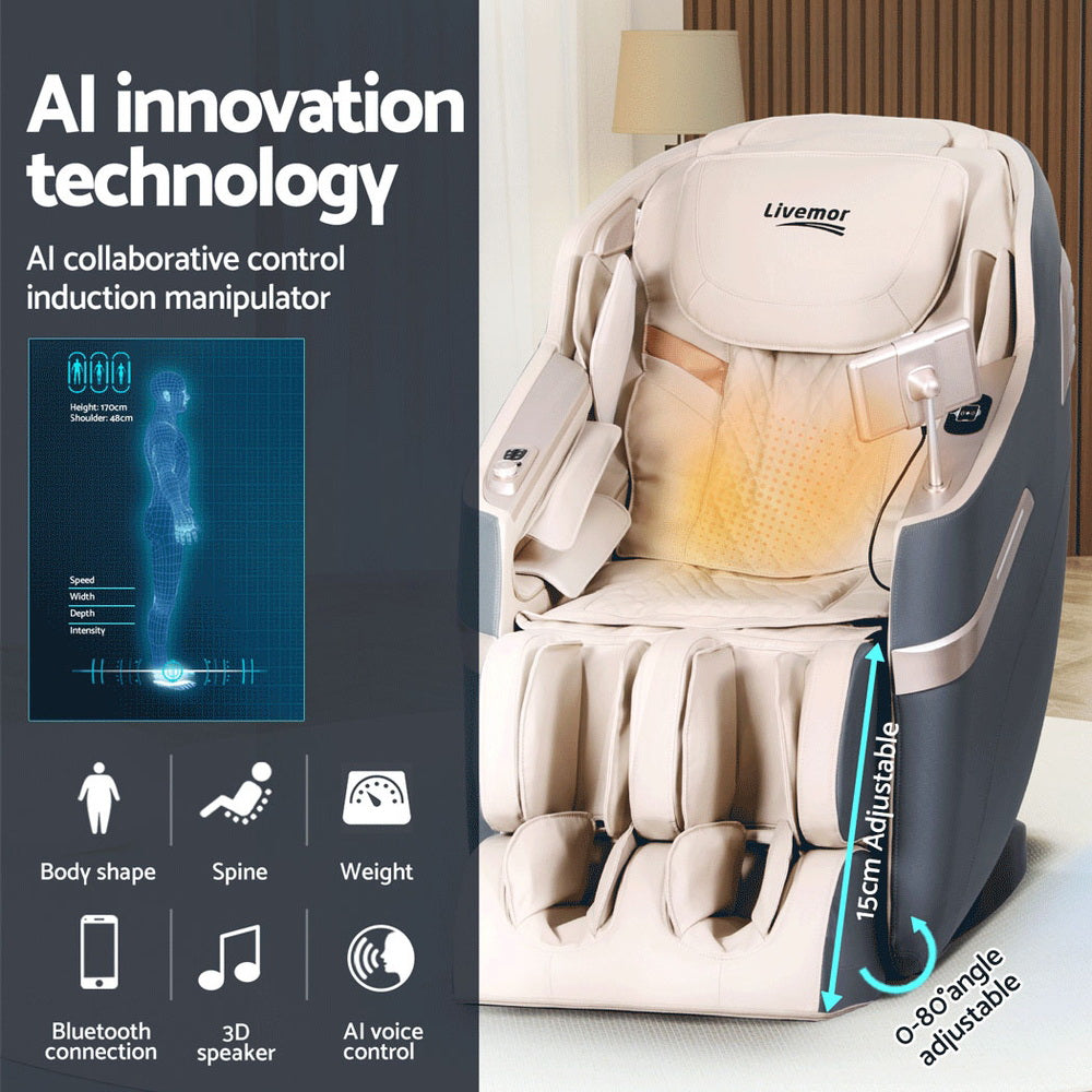 Livemor 4D Massage Chair Electric Recliner Home Massager Gray Sina - TRENDZ