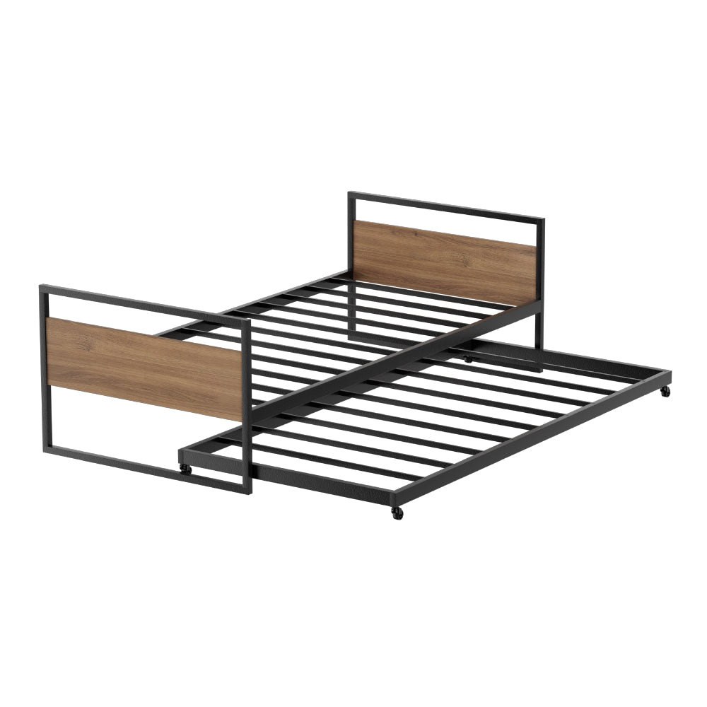 Artiss Bed Frame 2x Single Size Metal Trundle Daybed DEAN - TRENDZ