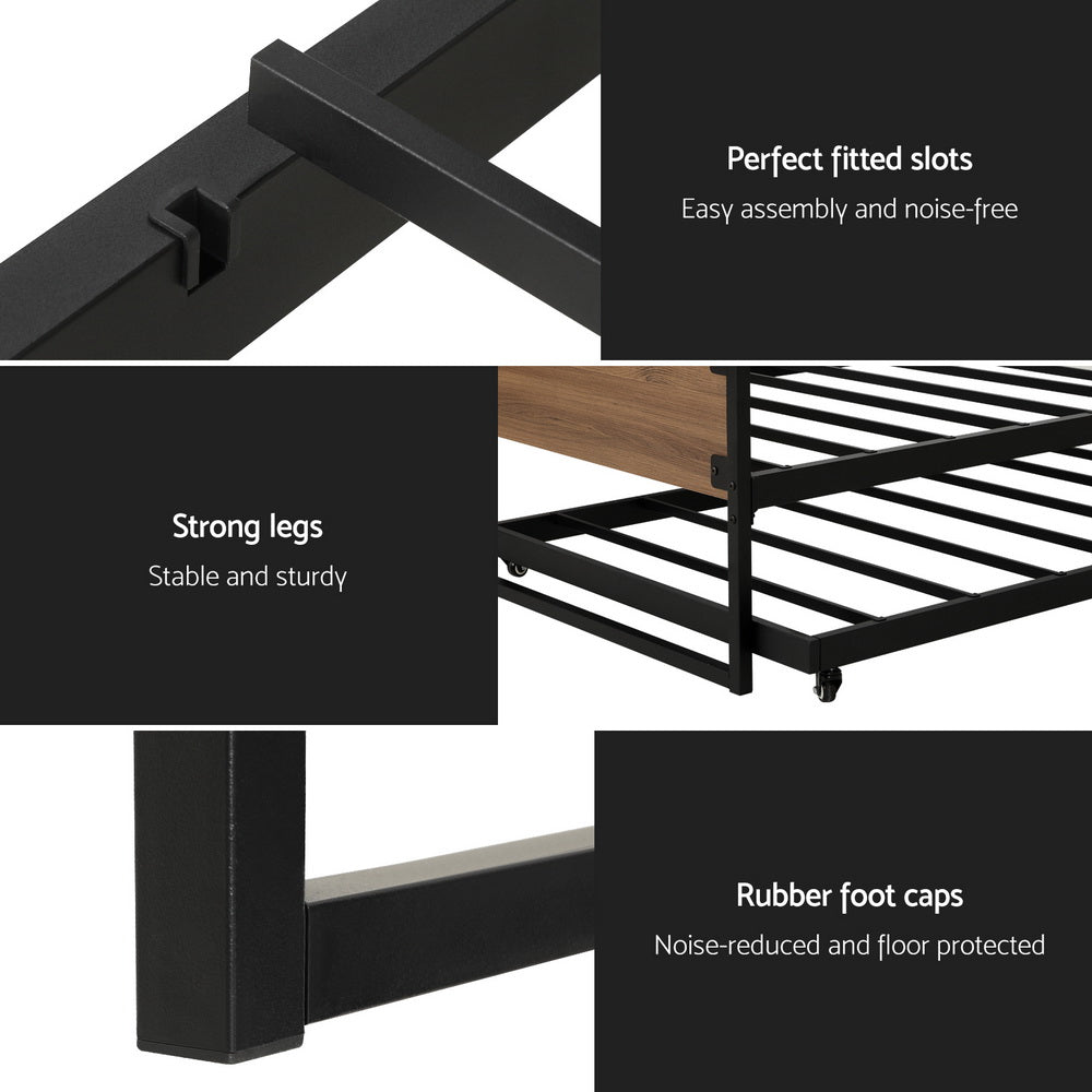 Artiss Bed Frame 2x Single Size Metal Trundle Daybed DEAN - TRENDZ