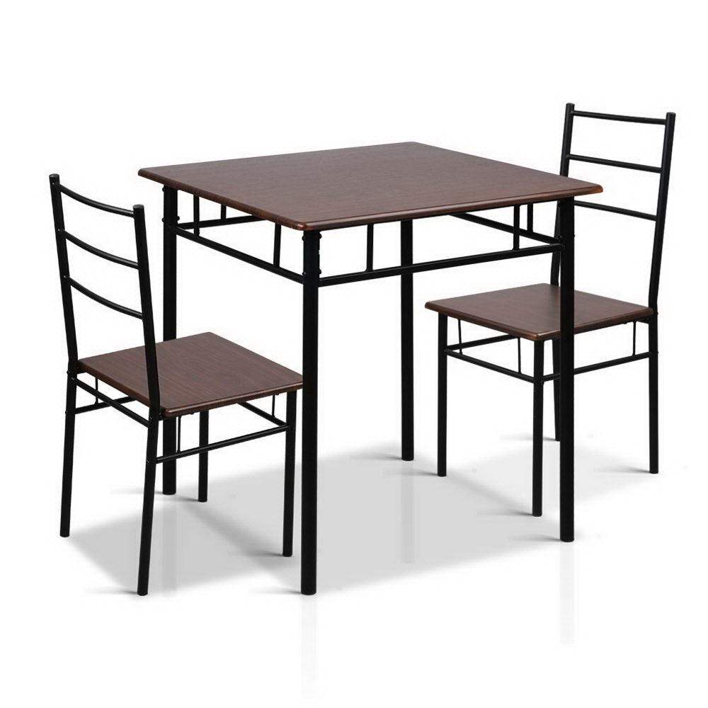 Artiss Dining Table And Chairs 3 Piece Set Walnut - TRENDZ