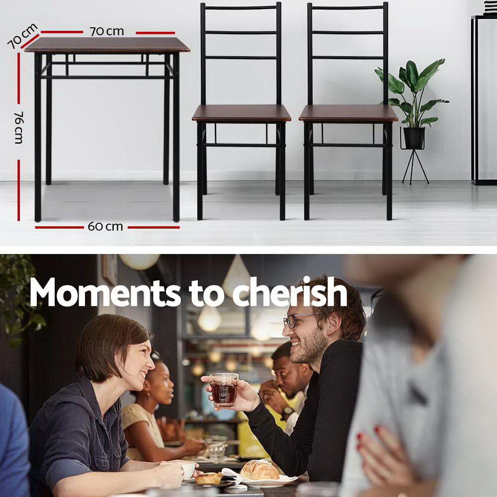 Artiss Dining Table And Chairs 3 Piece Set Walnut - TRENDZ