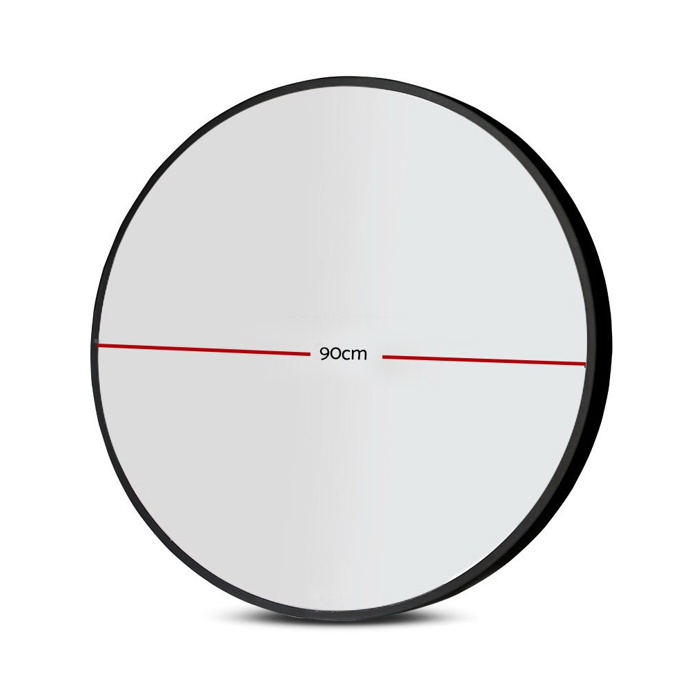 Embellir Wall Mirror Makeup 90cm Home Decor Framed Mirrors Bathroom Round Black - TRENDZ