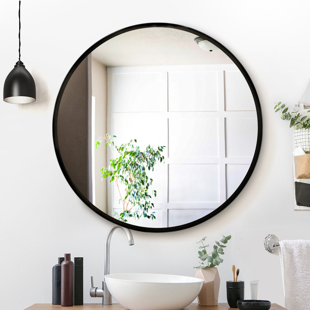 Embellir Wall Mirror Makeup 90cm Home Decor Framed Mirrors Bathroom Round Black - TRENDZ