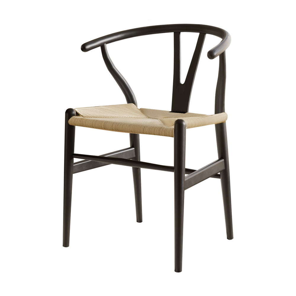 1x Artiss Dining Chair Wooden Rattan Wishbone Black - TRENDZ