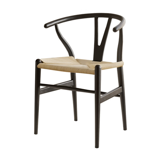 1x Artiss Dining Chair Wooden Rattan Wishbone Black - TRENDZ
