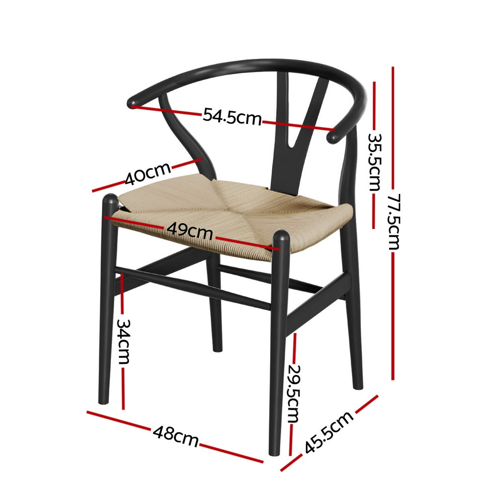 1x Artiss Dining Chair Wooden Rattan Wishbone Black - TRENDZ