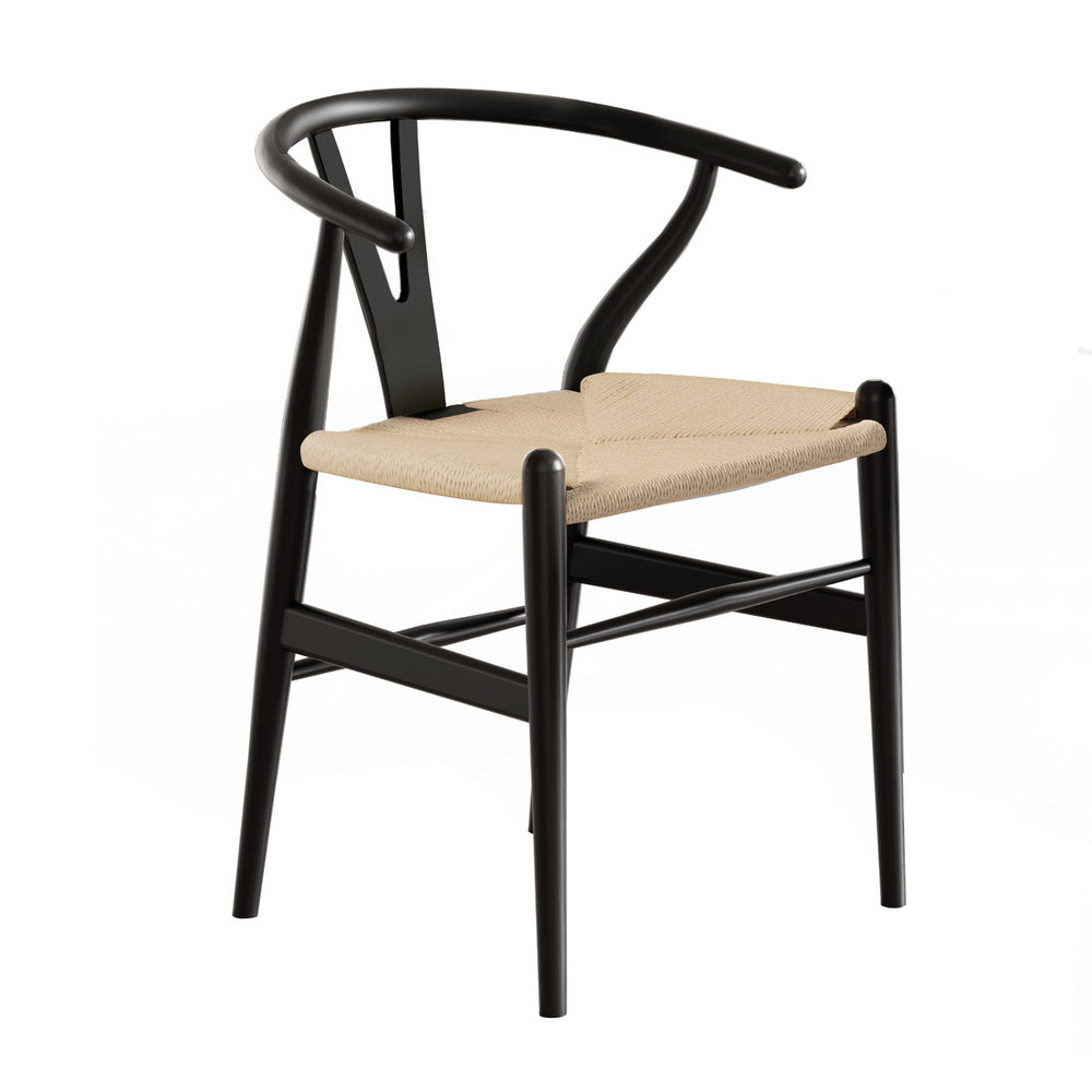 1x Artiss Dining Chair Wooden Rattan Wishbone Black - TRENDZ