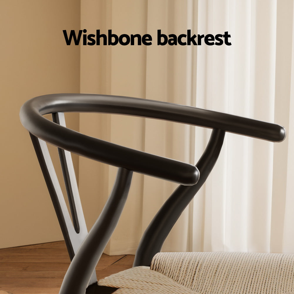1x Artiss Dining Chair Wooden Rattan Wishbone Black - TRENDZ