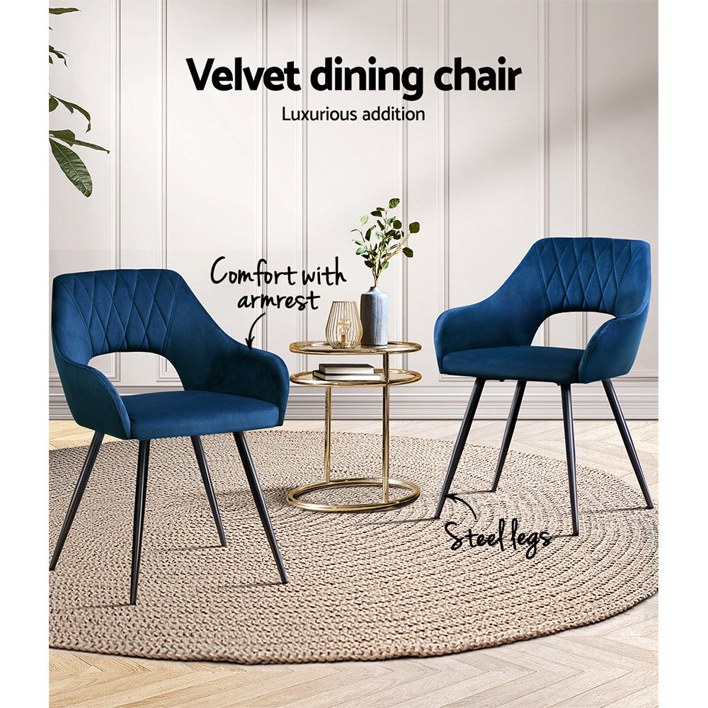 Artiss Dining Chairs Set of 2 Velvet Hollow Armchair Blue - TRENDZ