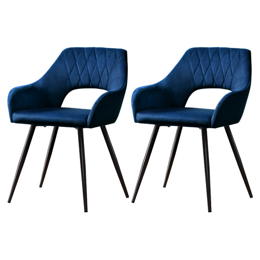 Artiss Dining Chairs Set of 2 Velvet Hollow Armchair Blue - TRENDZ