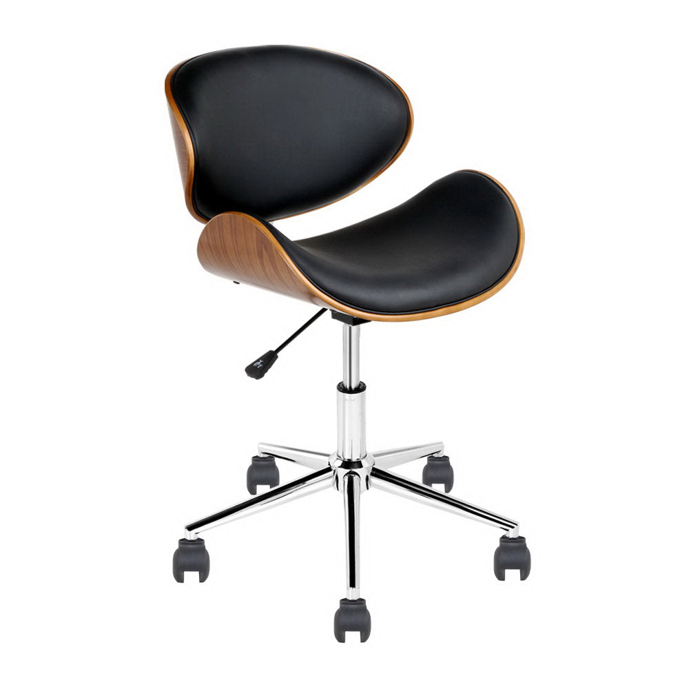 Artiss Wooden Office Chair Leather Seat Black - TRENDZ