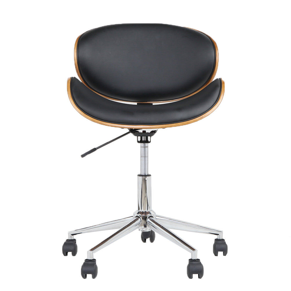Artiss Wooden Office Chair Leather Seat Black - TRENDZ