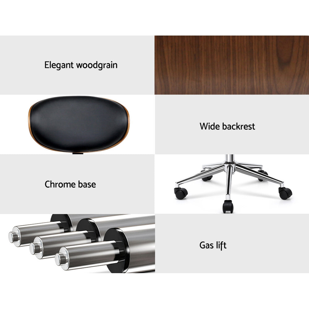 Artiss Wooden Office Chair Leather Seat Black - TRENDZ