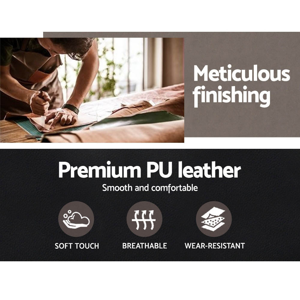 Artiss Wooden Office Chair Leather Seat Black - TRENDZ