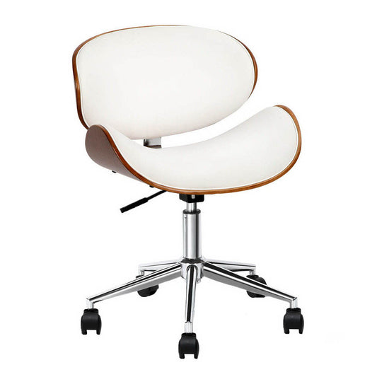 Artiss Wooden Office Chair Leather Seat White - TRENDZ