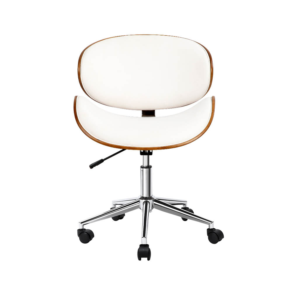 Artiss Wooden Office Chair Leather Seat White - TRENDZ
