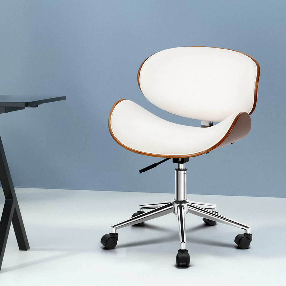 Artiss Wooden Office Chair Leather Seat White - TRENDZ