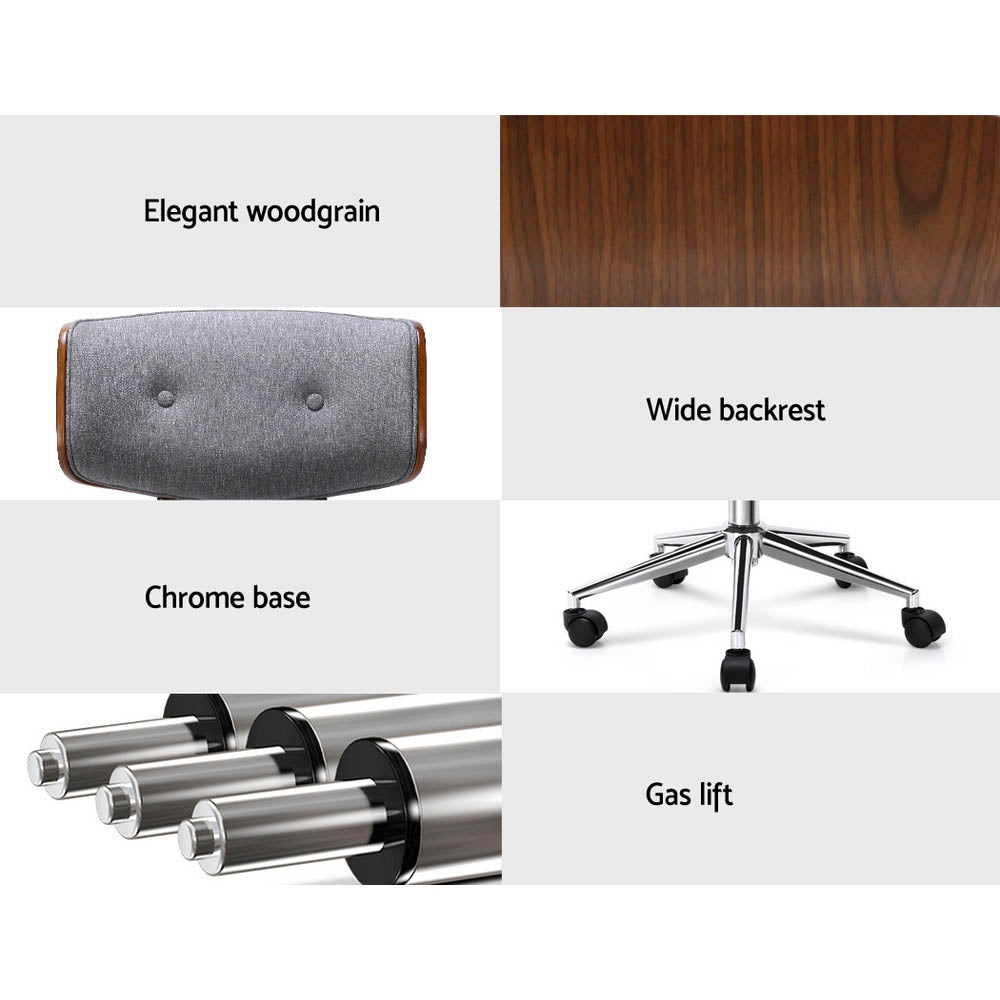 Artiss Wooden Office Chair Fabric Seat Grey - TRENDZ