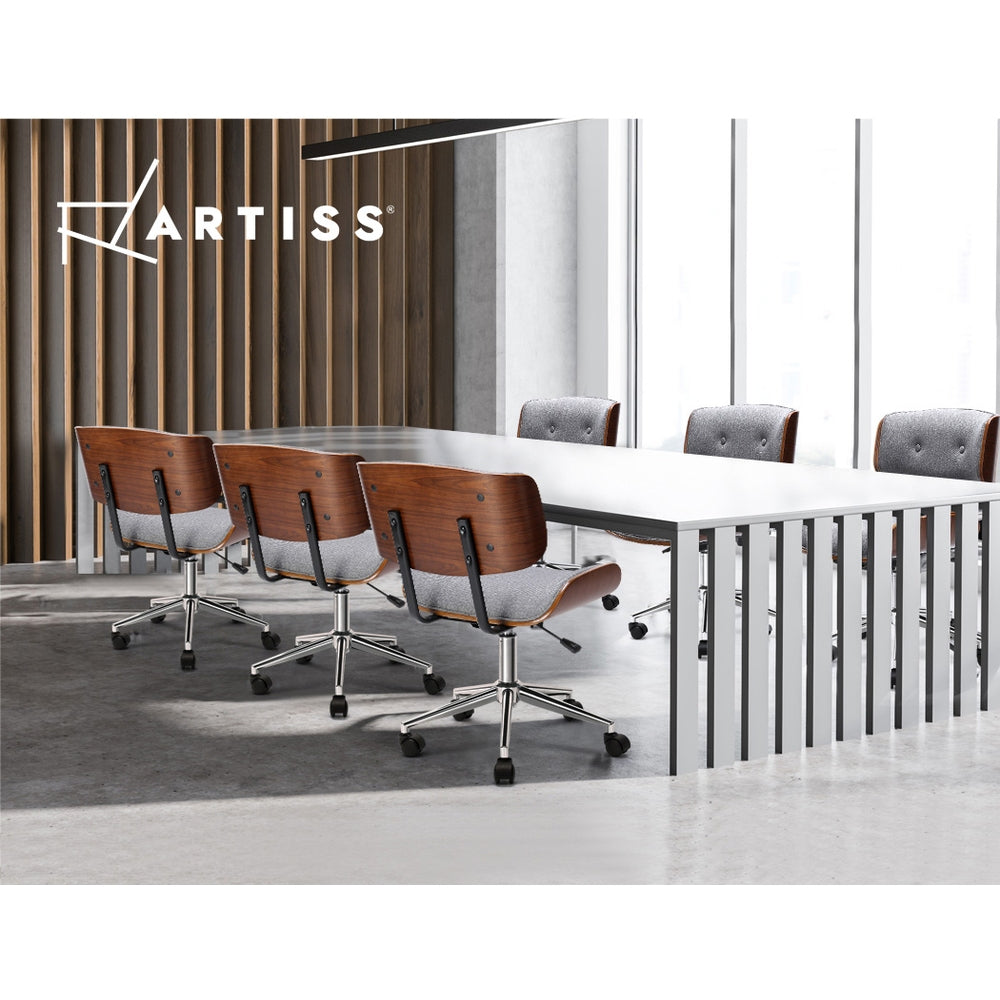 Artiss Wooden Office Chair Fabric Seat Grey - TRENDZ