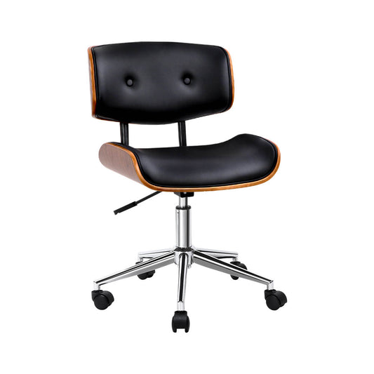 Artiss Wooden Office Chair PU Seat Black Brown - TRENDZ