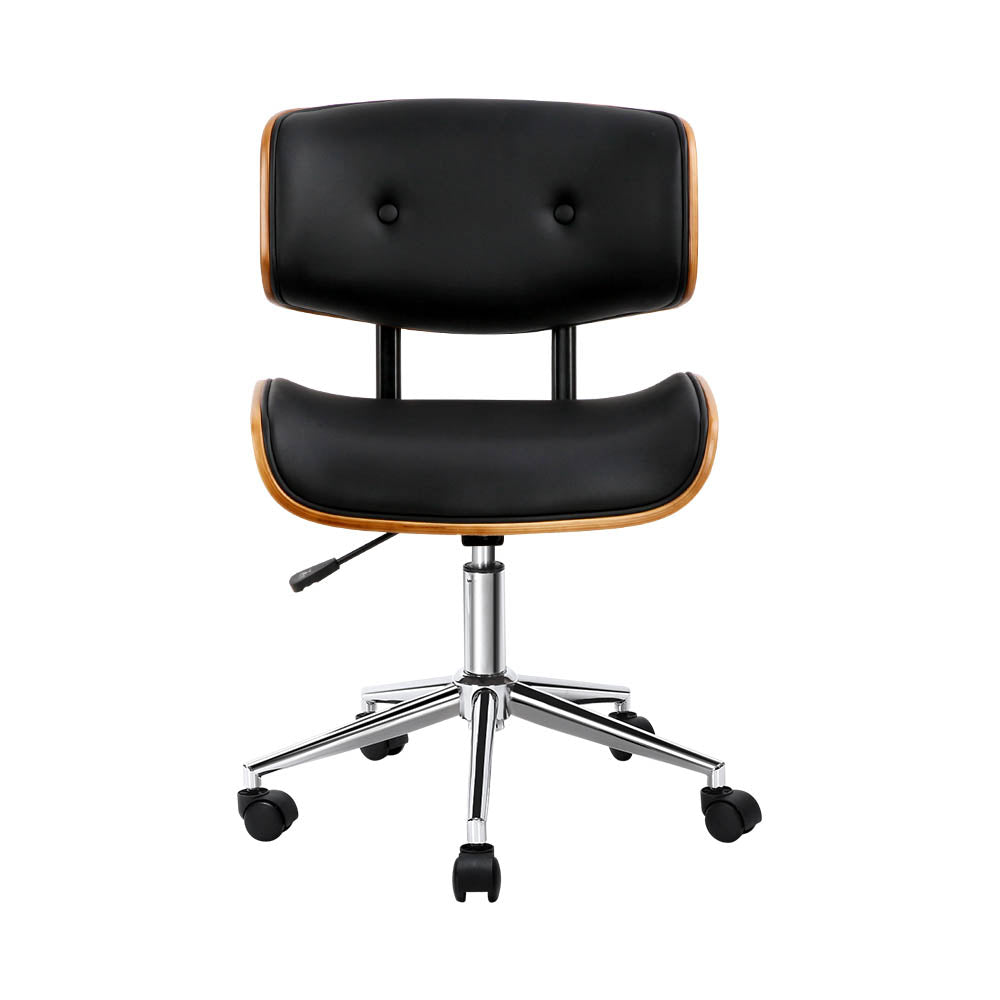 Artiss Wooden Office Chair PU Seat Black Brown - TRENDZ