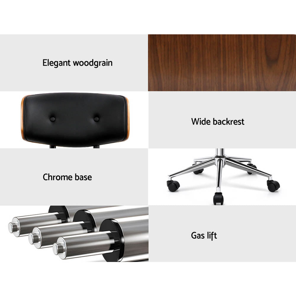 Artiss Wooden Office Chair PU Seat Black Brown - TRENDZ