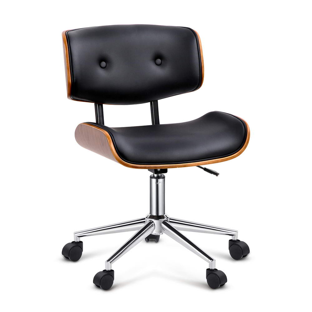 Artiss Wooden Office Chair PU Seat Black Brown - TRENDZ