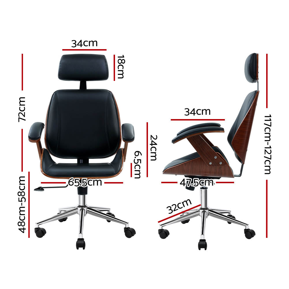 Artiss Wooden Office Chair Leather Seat Black - TRENDZ