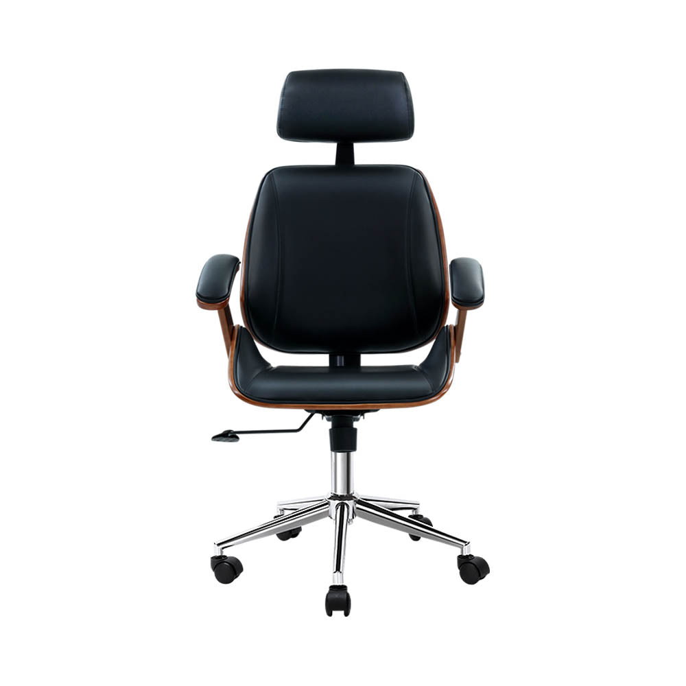 Artiss Wooden Office Chair Leather Seat Black - TRENDZ