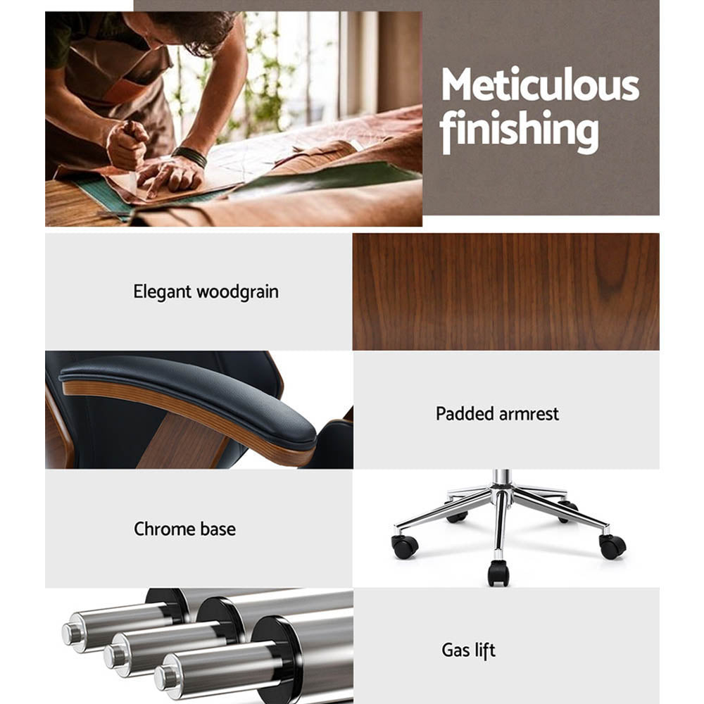 Artiss Wooden Office Chair Leather Seat Black - TRENDZ