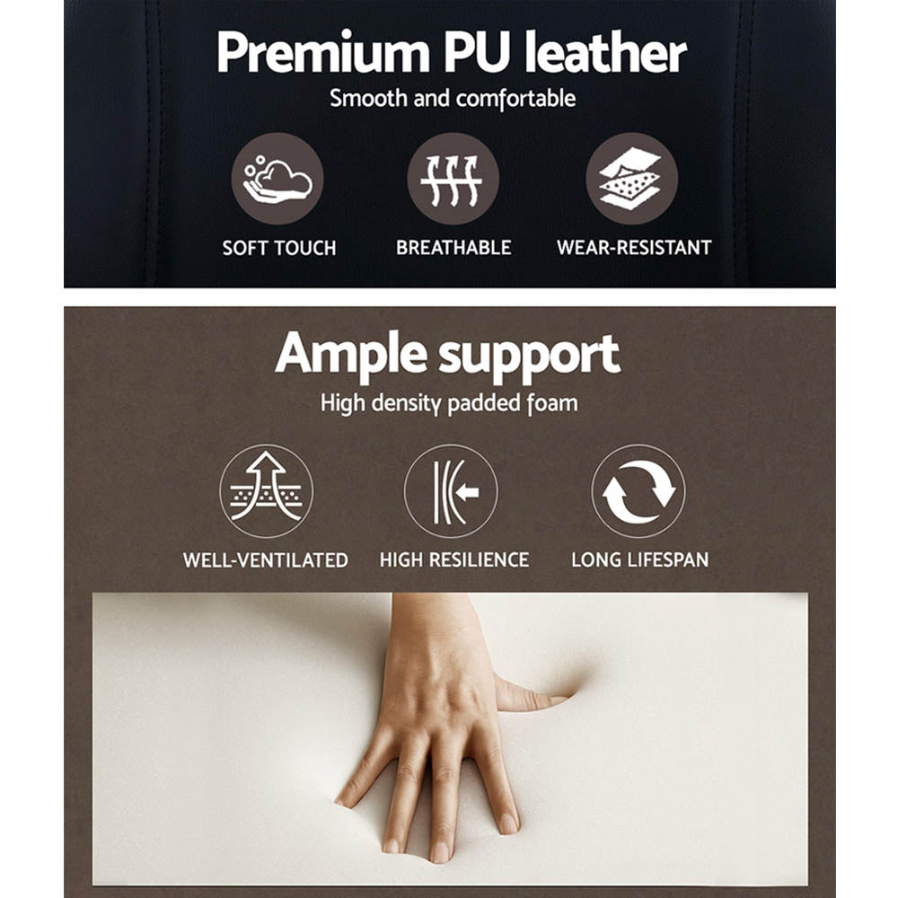 Artiss Wooden Office Chair Leather Seat Black - TRENDZ