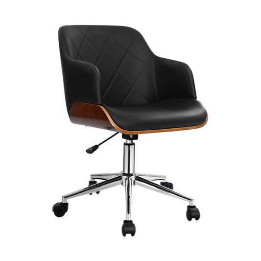 Artiss Wooden Office Chair Fabric Seat Black - TRENDZ
