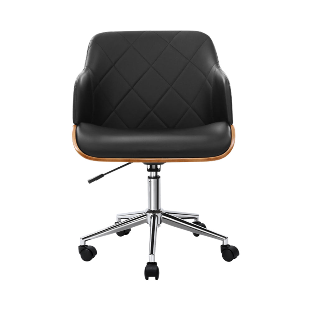 Artiss Wooden Office Chair Fabric Seat Black - TRENDZ