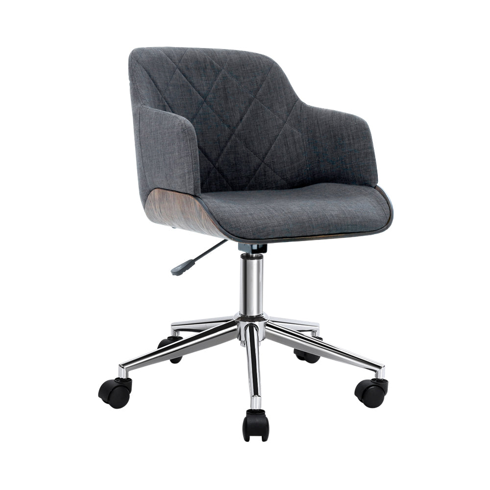 Artiss Wooden Office Chair Fabric Seat Grey - TRENDZ