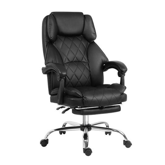 Artiss Executive Office Chair Leather Footrest Black - TRENDZ