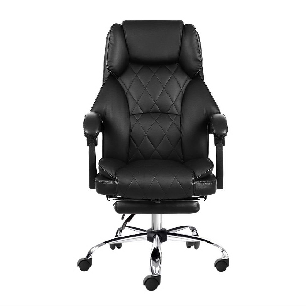 Artiss Executive Office Chair Leather Footrest Black - TRENDZ