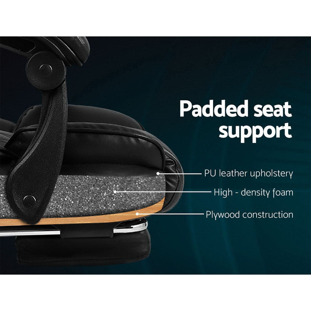 Artiss Executive Office Chair Leather Footrest Black - TRENDZ