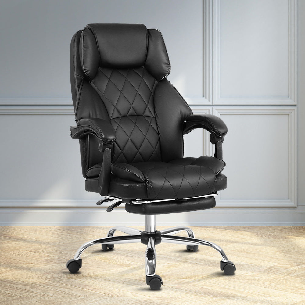 Artiss Executive Office Chair Leather Footrest Black - TRENDZ