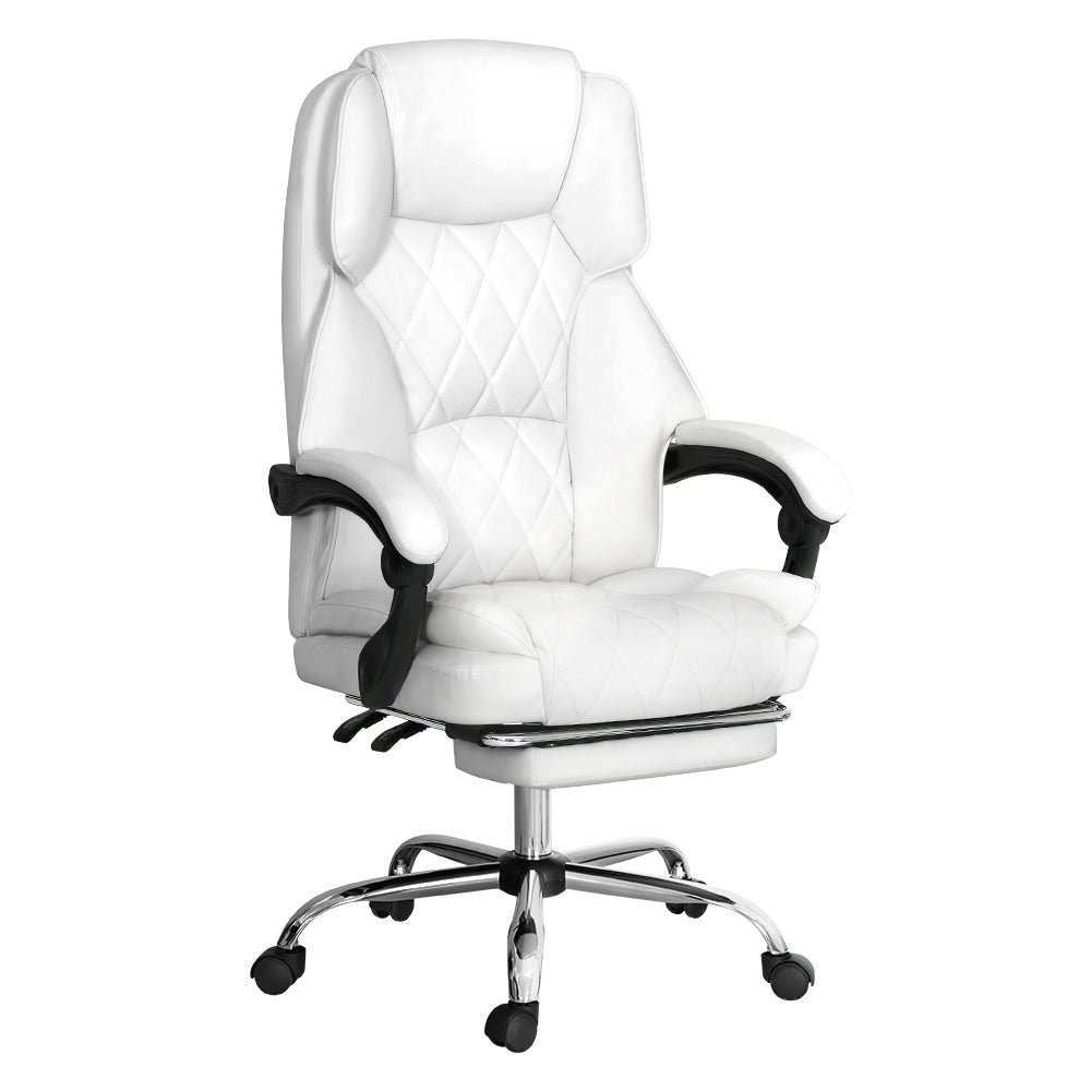 Artiss Executive Office Chair Leather Footrest White - TRENDZ