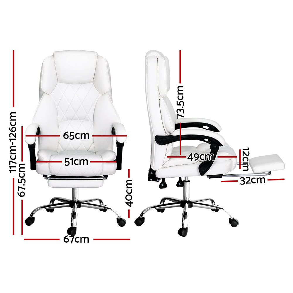 Artiss Executive Office Chair Leather Footrest White - TRENDZ